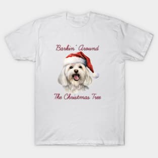 Christmas Maltese Dog in Santa Hat T-Shirt